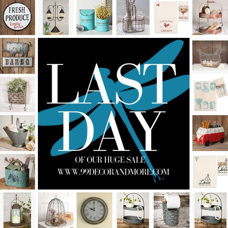 99DecorAndMore's tweet photo. Sale ends today!!  Do not miss out! https://t.co/p6gKkzPXBa 
 #SALE #SAVINGS #interiordesign #farmhouse #rustic #vintage #bathroomdecor #kitchendecor #homedecor https://t.co/EqPWrlA3oA