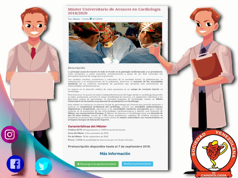 CardiologiaSVC's tweet photo. #SVCInforma sobre especialización  en  "Máster Universitario de Avances en Cardiología 2018/2020” #InicioDelMáster el #05Noviembre2018,  Infórmese más aquí >> https://t.co/PBXVxi0UJM  #CursoOnline #SVC2018  #SVC https://t.co/QC8hfQECtE