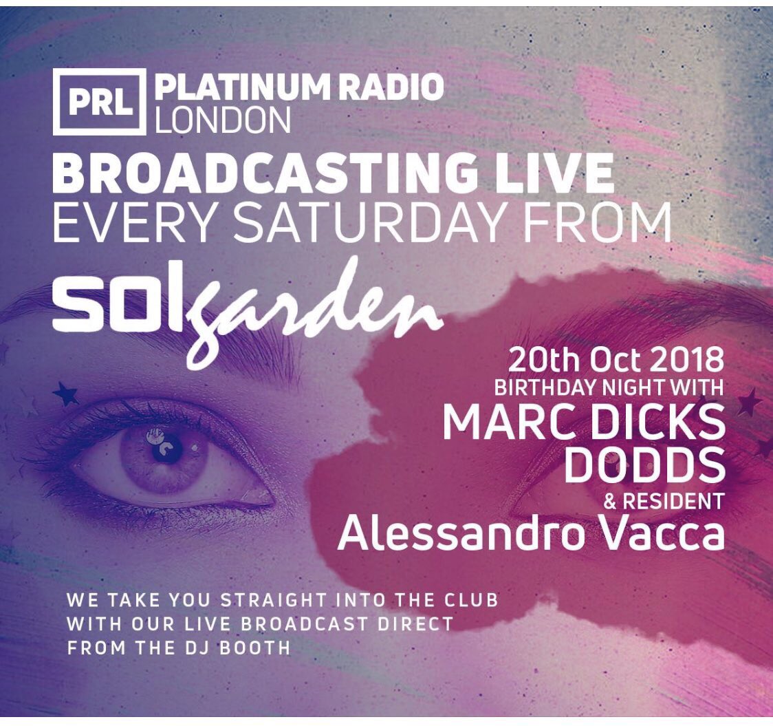 If you can’t make it this Saturday to <a href="/solsticepub/">Solstice, Harrys & Radius</a> / Sol Garden, listen Live only on PRLlive.com from 10pm. 

10pm / 11pm - <a href="/Misszoeroberts/">Zoe Roberts</a> 
11pm / 12am - <a href="/DODDSMAN/">DODDS</a> 
12am / 1am - @DJMARCDICKS (Birthday set) 
1am / 4am - <a href="/AlexVacca2/">Alex Vacca</a> 
#PRL