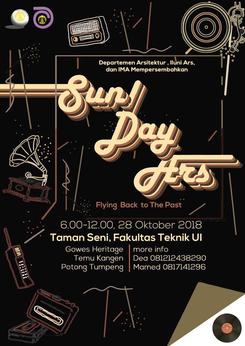 Iluni Ars berkolaborasi dengan Dept Arsitektur dan IMA FTUI mengadakan acara Reuni Akbar untuk Memperingati Ulang Tahun Dept Arsitektur UI yang ke 53 yang akan berlangsung di

Taman Seni FTUI
28 Oktober 2018
Gowes Heritage: 06.00-08.00
Open Gate Sunday Ars: 08.00-12.00

#SERENTAK