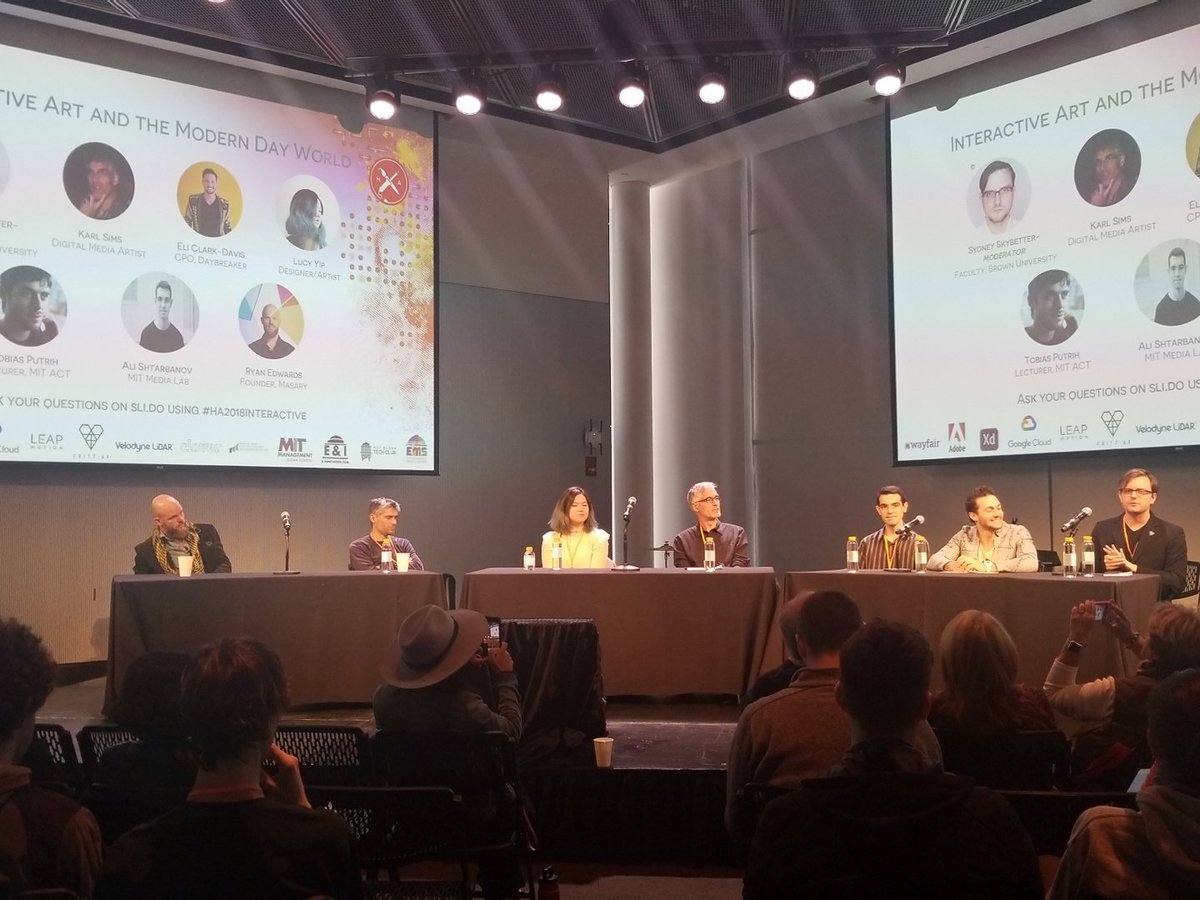 MITHackingArts's tweet image. Cognitive dance parties, soft robotics, VR protection systems with music, participatory museums, locations based sound systems and more on the Interactive Art panel moderated by @sydneyskybetter. #collaborate #hackingarts2018