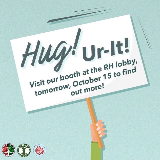 UPMMHC's tweet photo. Monday sickness? Well, Hug, Ur-it!  

Did you know that a warm embrace is proven to relieve stress, anxiety, and the feeling of loneliness? 🤗

Let’s give out free hugs and spread positivity at the Hug Ur-hit! booth, starting tomorrow! 

#TunayNaKwento 
#PagusapanAngIsipan https://t.co/sx5tjhsY4L
