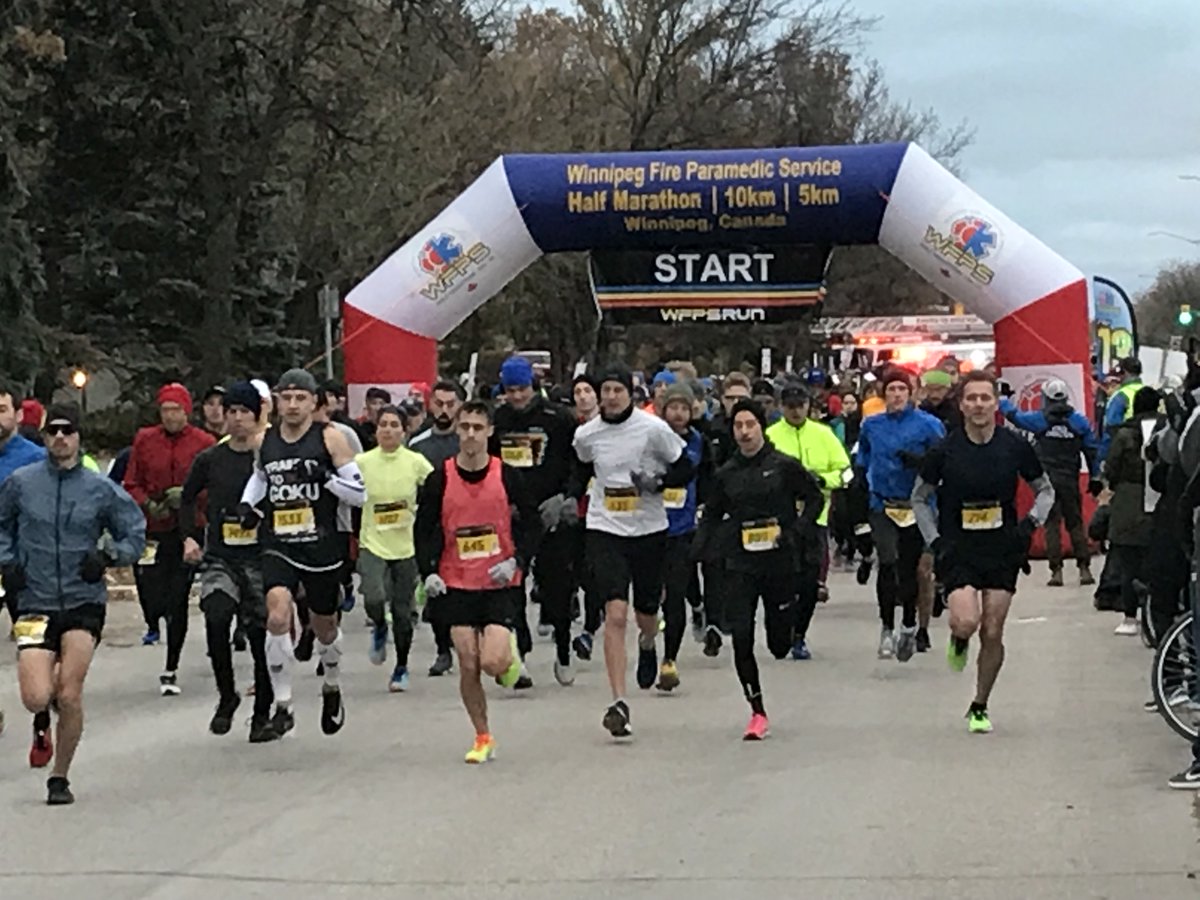 cityofwinnipeg's tweet photo. And they’re off! A huge thanks to all those participating in the 7th Annual WFPS Run, whether as an organizer, volunteer or runner! #wfpsrun #wfpsmarathon https://t.co/SUbHS876kX