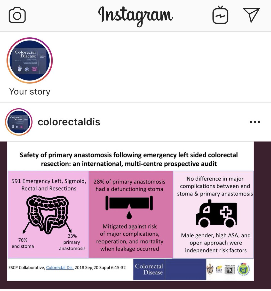 <a href="/colorectaldis/">Colorectal Disease</a> is now on Instagram. Please follow us for all the latest visual abstracts and more. Instagram.com/colorectaldis/
