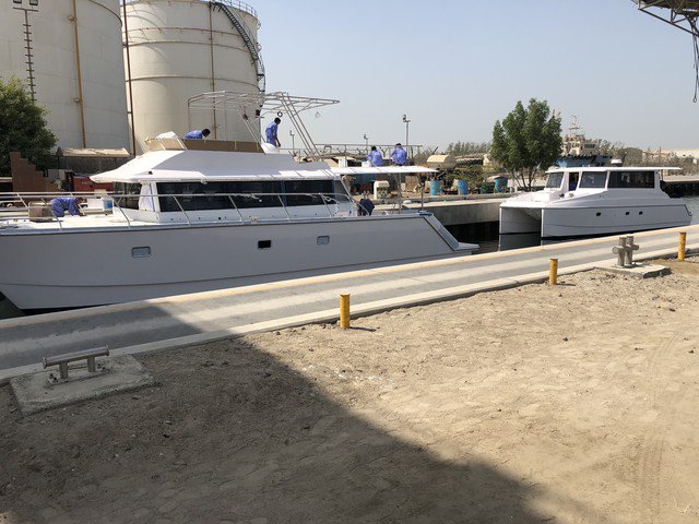 RivieraBoat's tweet photo. The Rcat fleet is almost ready for Abu Dhabi boat show..... the newest model in the picture Rcat 50 fly and Rcat 38, see you in Abu Dhabi....
 #rcat #rcat50 #rcat38 #abudhabiboatshow #rivieraboat https://t.co/g8fqy5jvb4