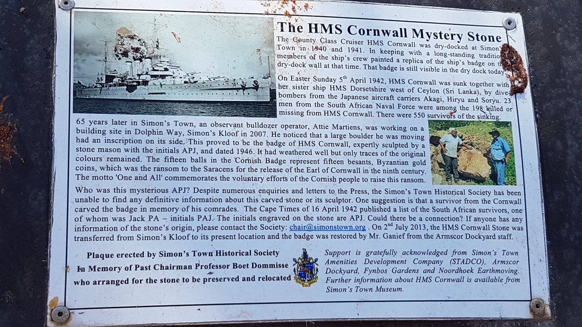 PipWadsworth's tweet photo. A wonderful link for all my Cornish friends, discovered today in Simons town, near Cape Town....
#hmscornwall https://t.co/UOjZFNNIlG