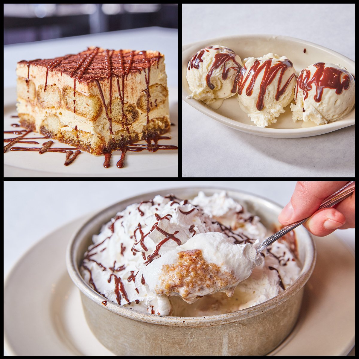 ZianosItalian's tweet photo. Which of our three desserts will you be trying today? Happy National Dessert Day!
#icecream #bakedcookie #dessert #tiramisu https://t.co/Zy3vGsETcy