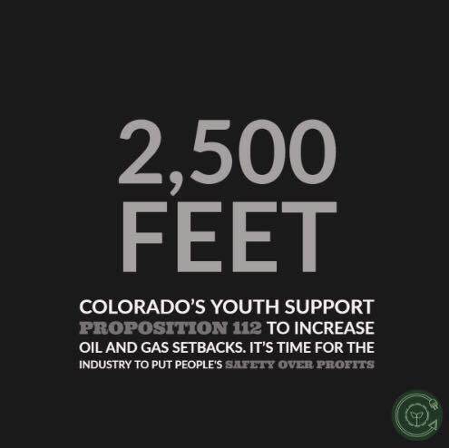 ArnMenconi's tweet photo. Keep Colorado Green says vote yes for safer setbacks!! Listen to our youth. Get to the ballot box November 6th. @ColoradoRising #pushbackthefrack #Yeson112 #copolitics https://t.co/N0oYVCn67O