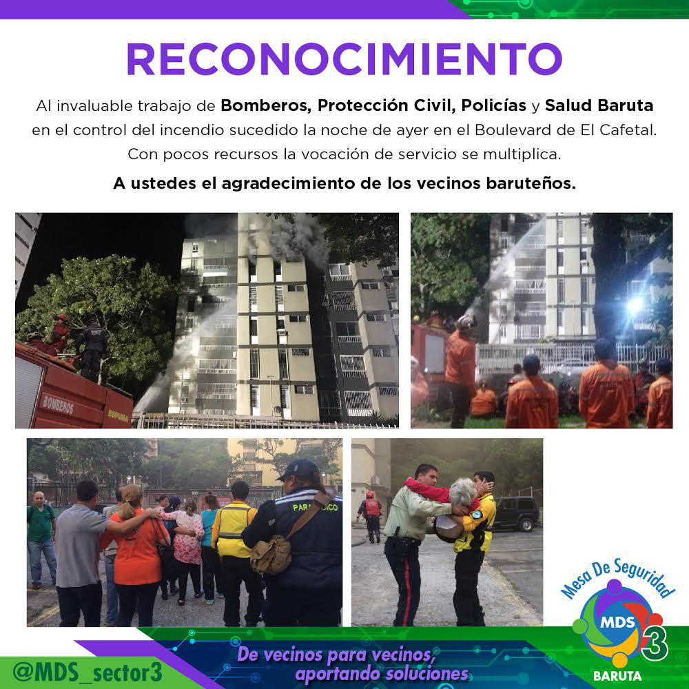 #14Oct Nuestro RECONOCIMIENTO desde la #MDS a todos los que colaboraron en este lamentable #IncendioCafetal en el #Cafetal #Baruta .<a href="/PoliBaruta/">Policía de Baruta</a> .<a href="/BomberosUSB/">Bomberos U.S.B.</a> .<a href="/BomberosMiranda/">Bomberos de Miranda</a> .<a href="/PCADMiranda/">Protección Civil Miranda</a> .<a href="/Salud_Baruta/">Salud_Baruta</a> .<a href="/AphSaludbaruta/">Ambulancias Salud Baruta</a>