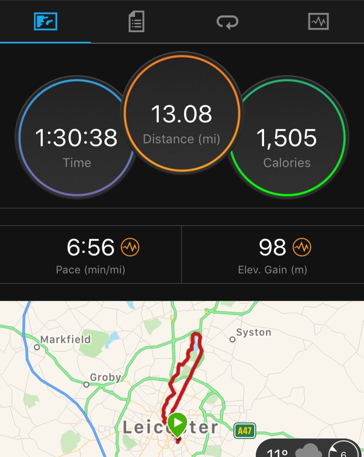 Heavy rain for much of it, but still mild &amp; not much wind so good conditions for running. Took a big chunk out of PB, chuffed to bits! 🏃🏻‍♂️✅. Official time 1:30:33