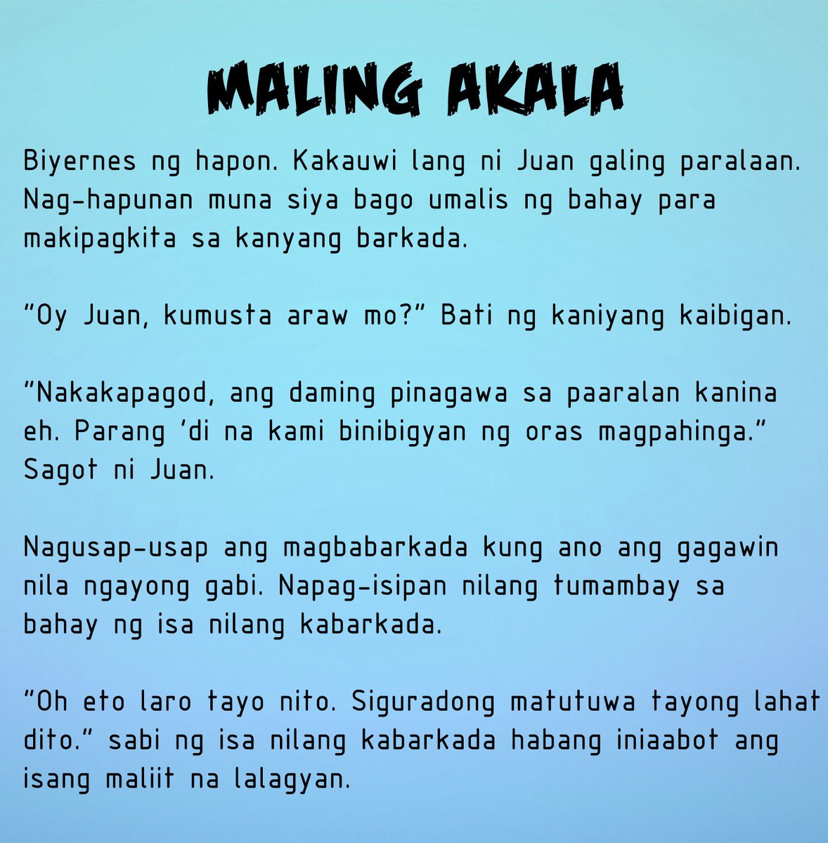 jeromefloresss's tweet photo. "Maling Akala"

Proyekto sa Filipino

Pa-like man po haha thank you ! 😊 https://t.co/UGL4OK1uTX