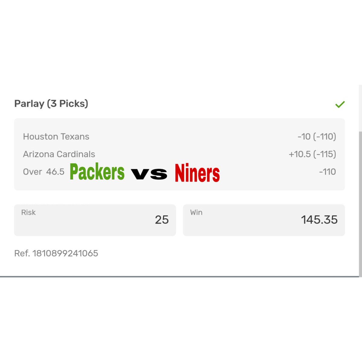 GamblingGoose's tweet photo. 2nd parlay from the podcast. Finally put a W on the record last night. Let's make this an undefeated weekend! #GamblingTwitter #nfl #sportsbet #zima https://t.co/DFQCqMpSii