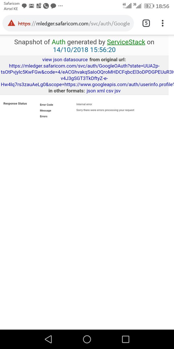 jessemwangi's tweet photo. @Safaricom_Care  On the mledger web interface at https://mledger.safaricom
The SSL certificate is invalid and when you try to log in you get error as attached. Did you discontinue this once very helpful and intuitive app and service? https://t.co/7FXNh0QBMH