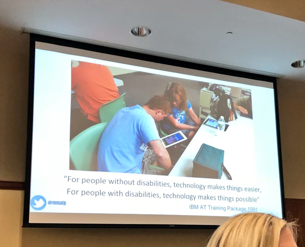 KaitlynJones_'s tweet photo. “For people without disabilities, technology makes things easier. For people with disabilities, technology makes things possible.” From @mmatp presentation at the U of S disAbility Conference. I wish more people had this perspective re designing devices that are accessible to all https://t.co/ZCBoPgAbGT