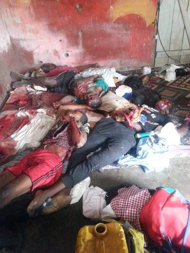 JosephAwali's tweet photo. These civilians  arrested and slaughtered in this building this morning at mutengene southern Cameroon  by the colonial forces of Paul Biya https://t.co/Q3VJisOYJK