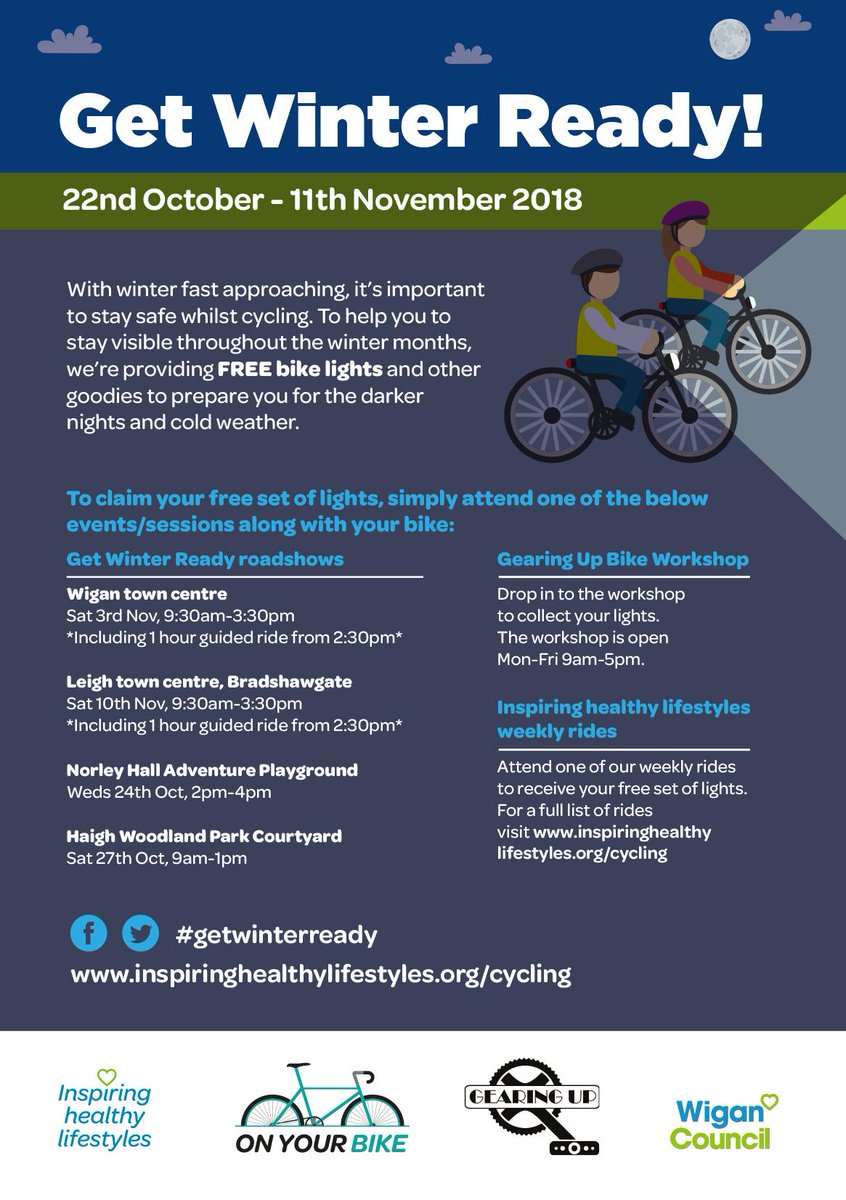 GET WINTER READY! With winter fast approaching, it’s important to stay safe whilst cycling. To help you to stay visible throughout the winter months, we’re providing FREE bike lights and other goodies for cyclists of all ages and abilities #getwinterready #onyourbike