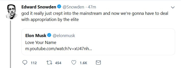 Jeff Ramos On Twitter Edward Snowden Dunking On Elon Musk For Liking Your Name A Very Emotional Anime Movie About Teens Who Body Swap This Timeline Has Seriously Gone Off The Mother