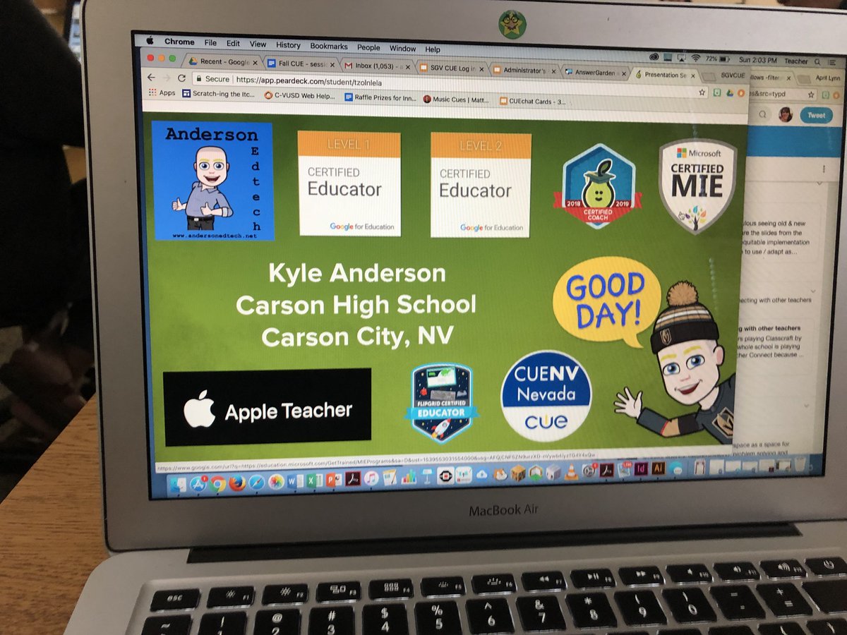 AprilBuege's tweet photo. Met a new friend @summerinschool at @AndersonEdTech โs @PearDeck session at #FallCUE ! #growingpln #wearecue #BetterTogether #studentengagement https://t.co/eYX4ai0d96