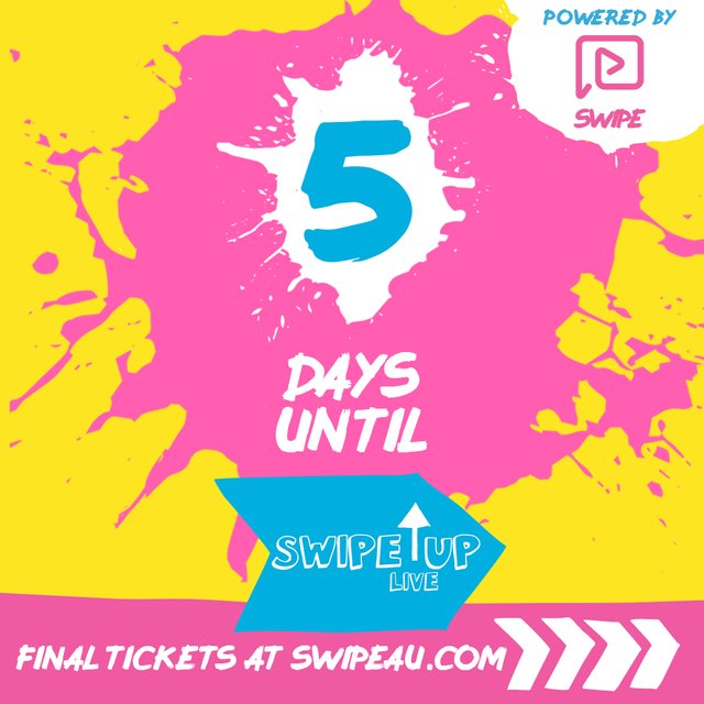swipeau's tweet photo. OMG! We're live in five at #SwipeUpLive Powered by Swipe! Have you got tickets yet? Make sure you're there! https://t.co/NVhPBrH8Gu https://t.co/crIhuaVLL3