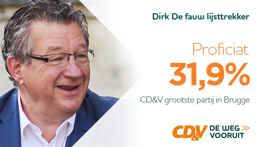 cdenv's tweet photo. Brugge goes with De Fauw! Prachtig resultaat van @dirk_defauw en zijn equipe. 💪 #dewegvooruit #kies18 https://t.co/JW9EQRLHLt