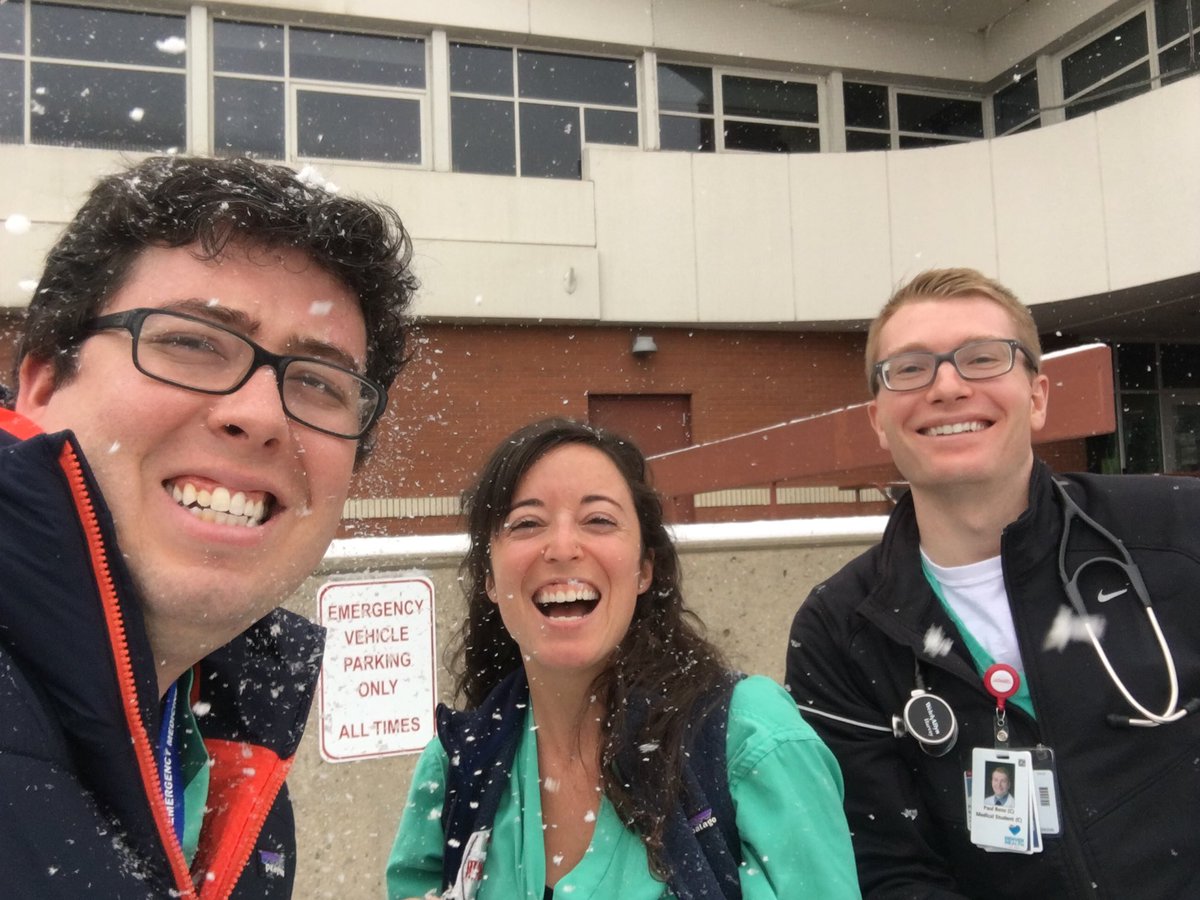 DenverEMed's tweet image. We’re not sure who’s enjoying this snow more #Trauma or #Medicine @DenverHealthMed #snowinoctober #DHREM.  #postshiftsnowballfight#