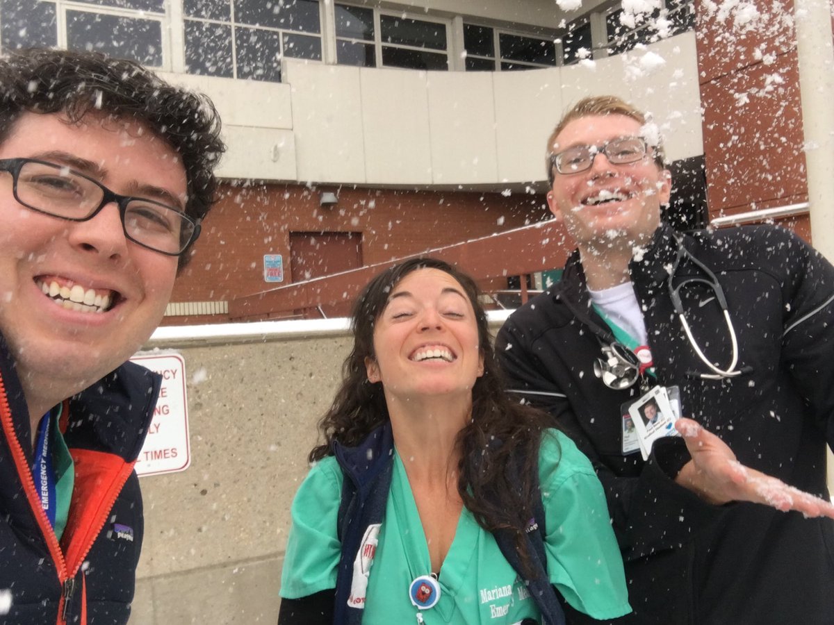 DenverEMed's tweet image. We’re not sure who’s enjoying this snow more #Trauma or #Medicine @DenverHealthMed #snowinoctober #DHREM.  #postshiftsnowballfight#