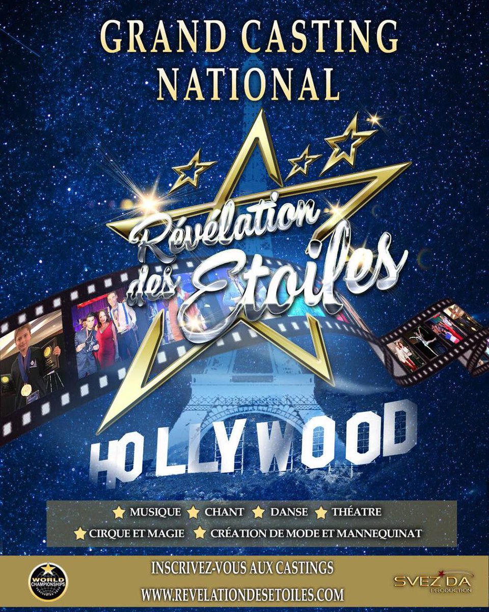 WCOPA_France's tweet photo. Participez !
🌟 RÉVÉLATION DES ÉTOILES 🌟
💫 Un concours national et international pour révéler votre potentiel, booster votre carrière... vous emmenant jusqu'à HOLLYWOOD ! 💫

Inscription aux castings : 
https://t.co/OZe9aFjvRu
rstars@svezdaprod.com https://t.co/Yi2SjCj1U1