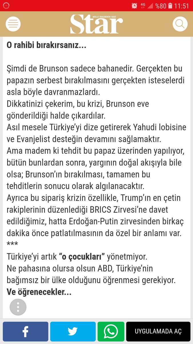 Emniyeti göreve davet ediyorum..
Devlet büyüklerimize alenen hakaret etmiş..
*
Star gazetesi, 
O rahibi bırakırsanız yazısı, 
Rahip bırakılmamalı, çünkü Türkiye'yi artık "O Çocukları" yönetmiyor demiş..