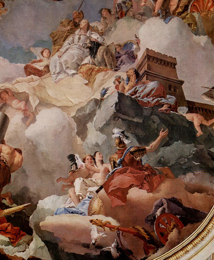 Finelyio's tweet photo. Giovanni Battista #Tiepolo (1696-1770) was a #Venetian #artist and renowned #Rococo #painter.  Tiepolo's #fresco work was particularly lauded; he created massive pieces for the Wurzburg Residenz and the Royal Palace in #Madrid (pictured here - The Apotheosis of #Spain). #finelyio https://t.co/jeyMrBSa7P