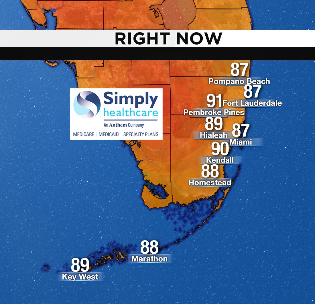 It's 2PM, here are south Florida's current temperatures. #BROWARD #MIAMIDADE #FLKEYS Presented by Simply Healthcare https://t.co/z61enKV8O8