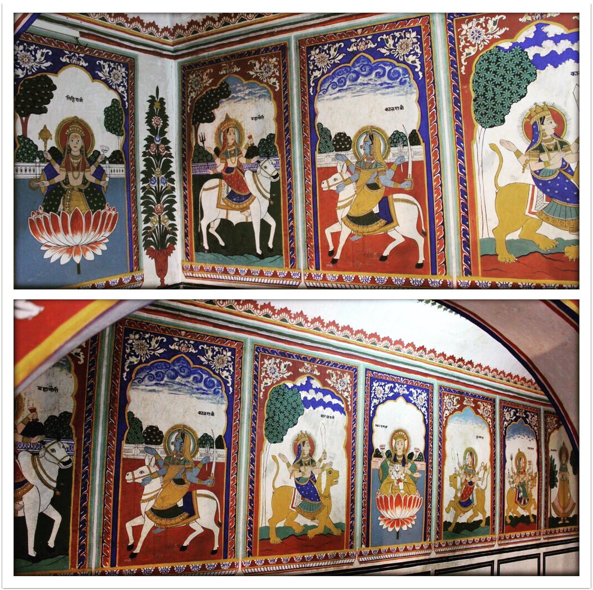  #Navadurga forms of  #Devi  #Durga painted at  #Ramnath  #Podar  #Haveli  #Museum in  #Nawalgarh,  #Rajasthan.beautifull  #fresco  #paintings on  #walls  #Navratrimany  #havelis in  #Rajasthan have treasure of our  #heritage few have come up with renovation, but few we lost