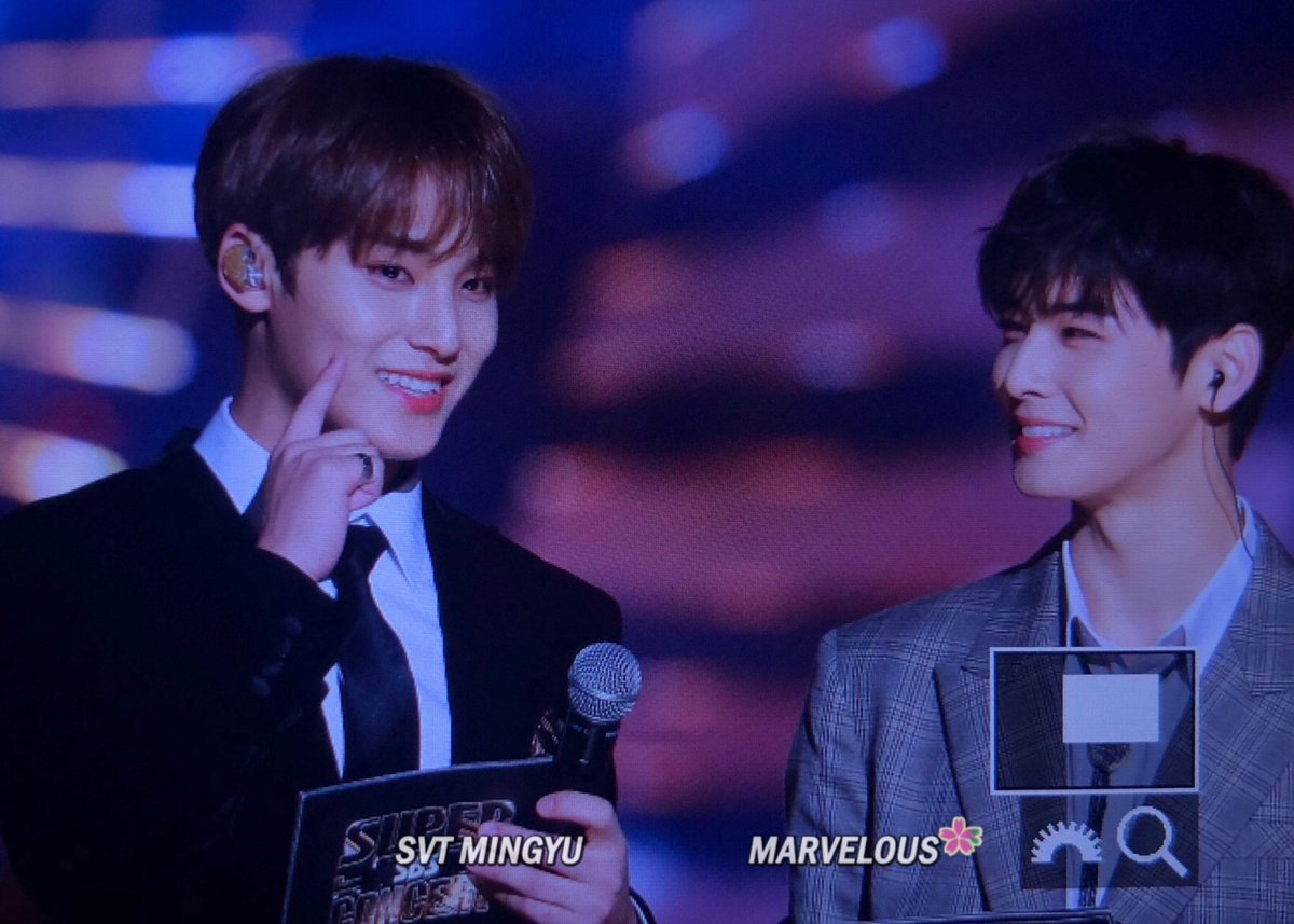 181014 mingyu & eunwoo mc at the super concert꒰  #민규  #은우  #차은우  #세븐틴  #아스트로 ꒱ https://twitter.com/marvelous_mg/status/1051446599841280000?s=21