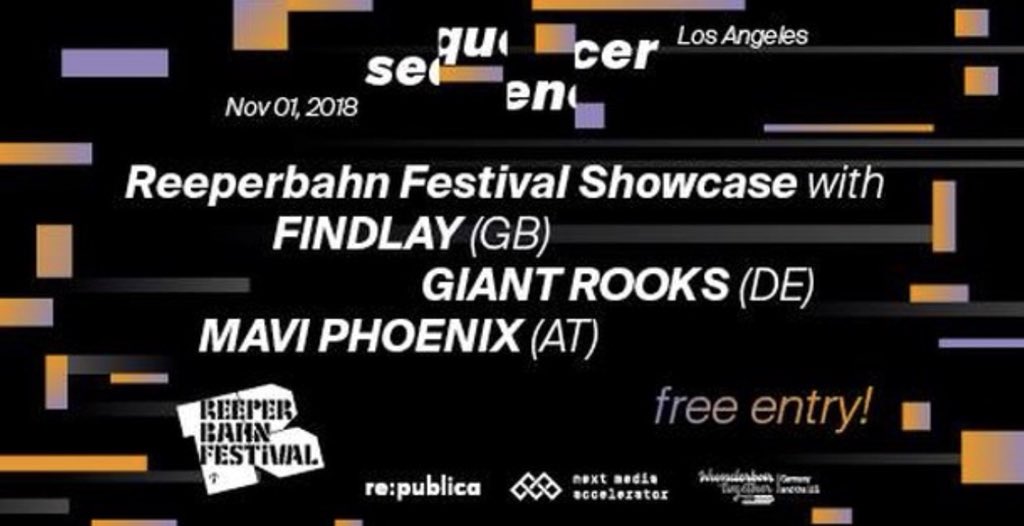 dublab's tweet photo. @Reeperbahn_Fest and #DUBLAB proudly present a line up of MUST SEE international newcomer acts on Nov. 1 at @ZebulonLA! The event is FREE and will feature @Findlaymusic, @GiantRooksmusic & @MaviPhoenix. #rbf18 info at https://t.co/6xmztgtwUJ https://t.co/TO8HCN2KzO