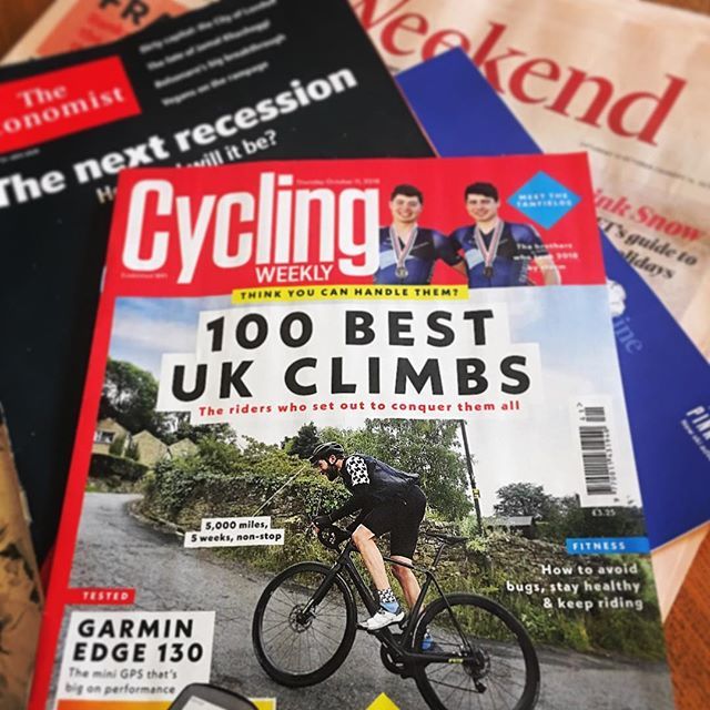 Some serious weekend reading! @finders0402 on the cover of @cyclingweeklymagazine , great summary by Simon Warren @100climbs of an epic journey by 3 brilliant men and the team @100climbschallenge They rode them all! @dommillar @grahamsails @moonie475 <a href="/cl/">Chrissy LeMaire - @cl</a>… ift.tt/2OsxsBz
