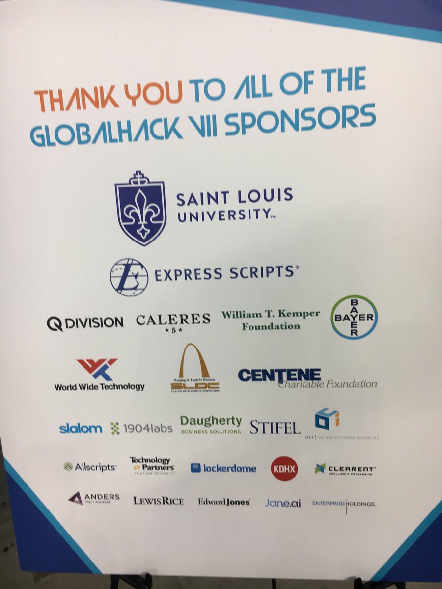 STLMosaic's tweet photo. Thank you sponsors! #Globalhack7 https://t.co/MDpHdkI8cq