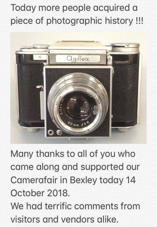Looking forward to our next Camerafair in Pratt’s Bottom (BR6 7PQ) on 2nd December 2018