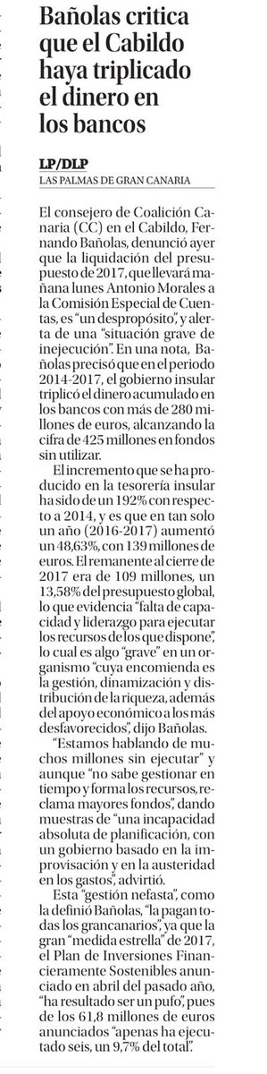 ONEIDASOCORRO's tweet photo. Tenemos un Cabildo de Gran Canaria formado por la Nueva Canarias de Sr. Morales, Psoe y 2 No Adscristos procedentes de Podemos,  que han preferido en esta legislatura,  tener  más  dinero en los bancos que invertir los Gran Canarios.💰💶😠 https://t.co/1ODxO4yaMA