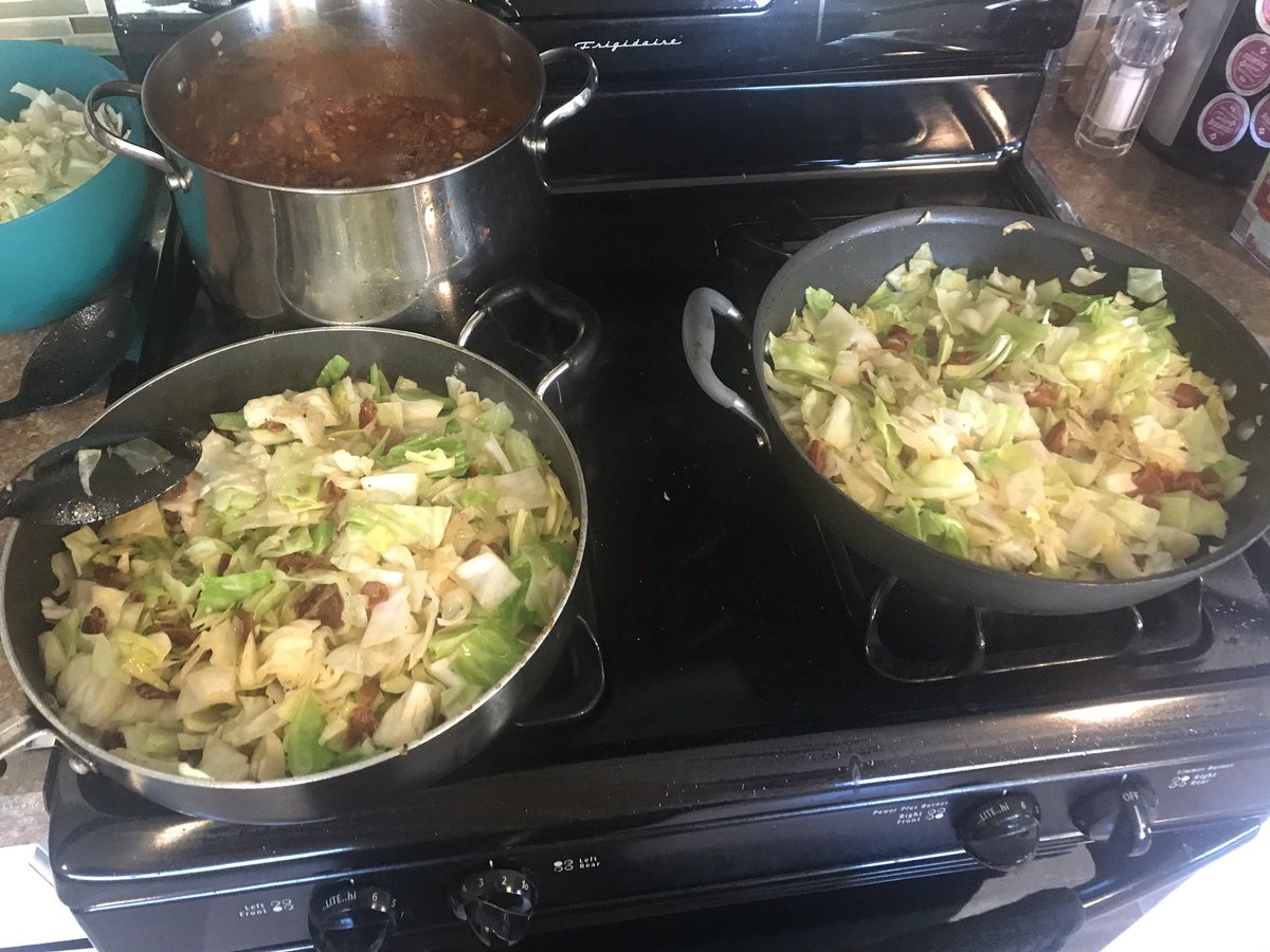 AnjieCaff50's tweet photo. Some people stress eat. I apparently stress cook!  🤔🤦🏻‍♀️🤣 #cantsitstill #freezerprep cabbage and noodles, sausage soup, mow chow, chili, spaghetti sauce. 🤤😴 https://t.co/PHoYyw4StC