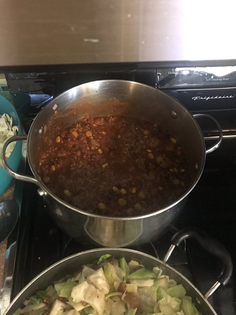 AnjieCaff50's tweet photo. Some people stress eat. I apparently stress cook!  🤔🤦🏻‍♀️🤣 #cantsitstill #freezerprep cabbage and noodles, sausage soup, mow chow, chili, spaghetti sauce. 🤤😴 https://t.co/PHoYyw4StC