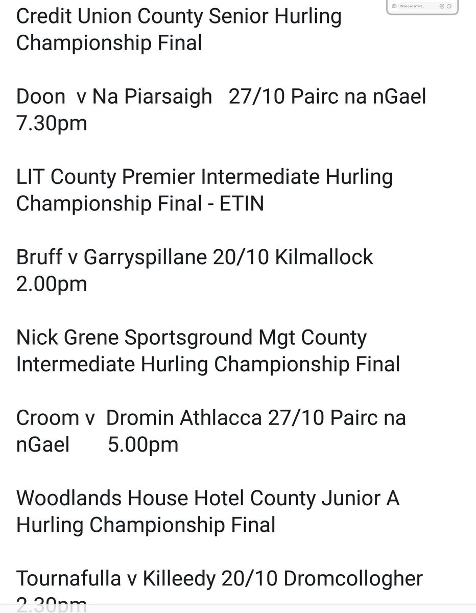 MattOCall's tweet photo. Some important hurling fixtures just confirmed by Limerick GAA
#CULKSHC #GAA #Limerick #Hurling https://t.co/6kLQFWYd5X