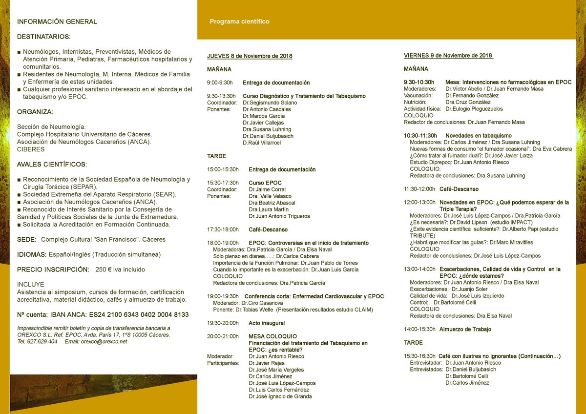 #SimposiumEPOCyTabaco queda menos de un mes para el VI Simposium de EPOC y Tabaco 2018 en Cáceres.