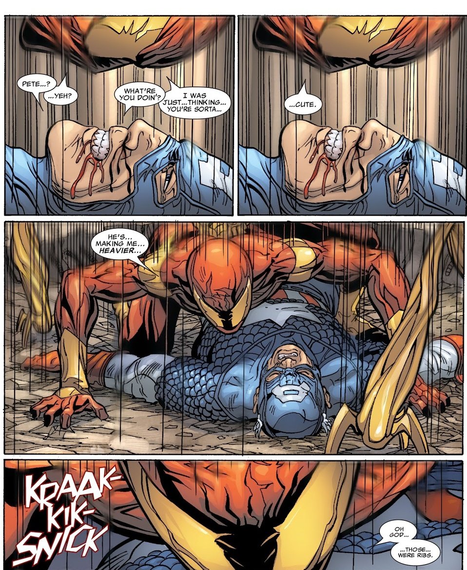 perlita_negra's tweet image. &quot;You are sorta... Cute&quot;

Peter salvando a Steve de morir aplastado a costa de su propia vida y todavía tiene tiempo de bromear, mi amor ❤️

#IronManVol4 #ExecuteProgram #SpiderMan #PeterParker