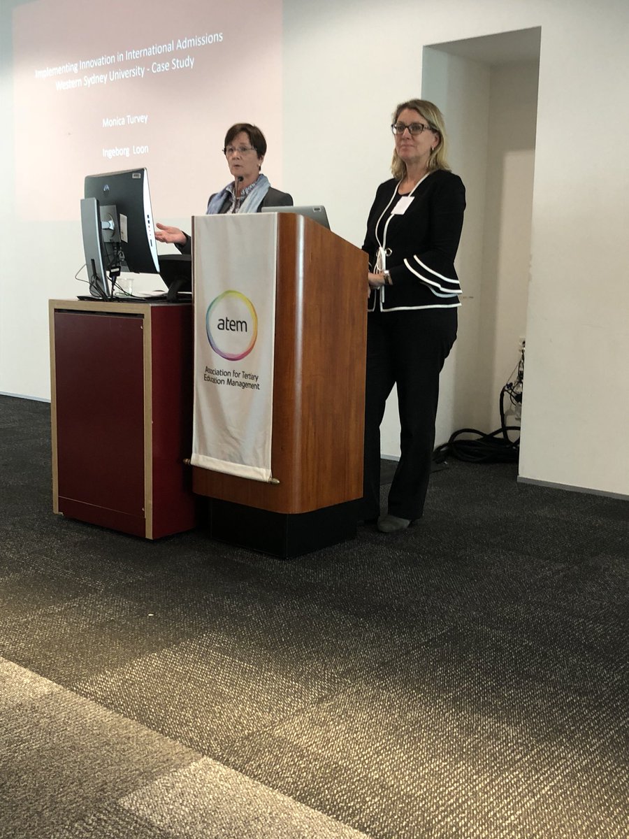nesian23's tweet photo. Implementing Innovation in International Admissions, Monica Turvey &amp; Ingeborg Loon from Western Sydney University at ATEM Admissions Conference AUT. NZ @atemassoc @westernsydneyu #atemadmissions18 https://t.co/QpzUNfWCrM