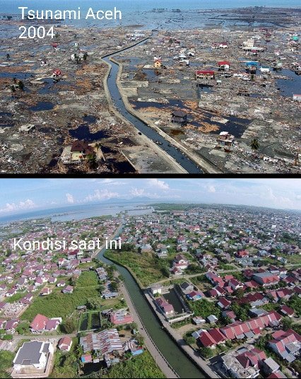 Pascatsunami Aceh 2004, permukiman dibangun kembali di tempat semula yang rawan tsunami.  Saat itu kita belum memiliki UU Penanggulangan Bencana &amp; lainnya. Saat ini kita sudah banyak belajar. Semoga tata ruang daerah rawan tsunami di Kota Palu dapat dilakukan dgn baik nantinya.