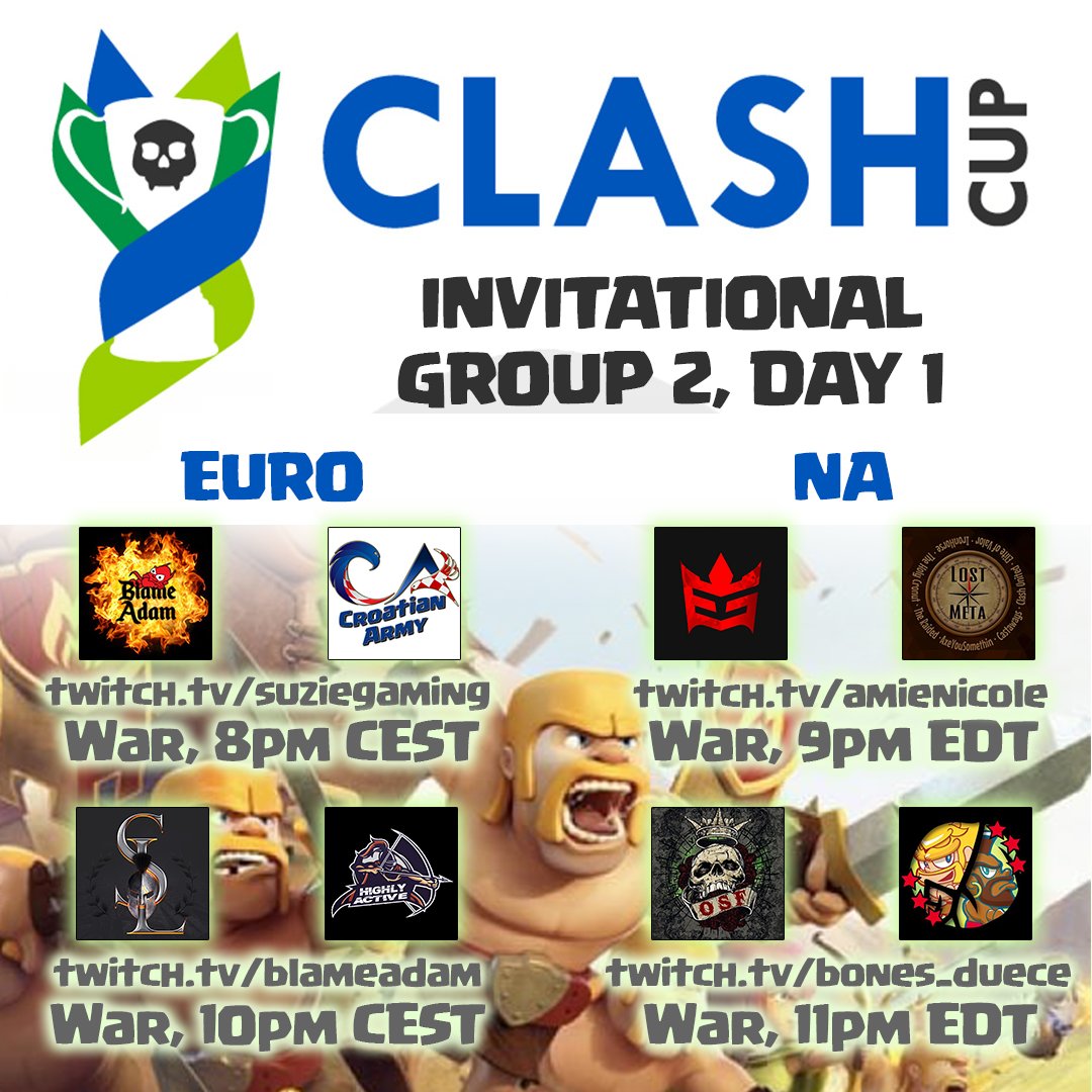 CLASH CUP
8 Clans join us for the second of our group stages.  Familiar faces, even champions mixed in with some of the best in the community that are new to the event.  The quality in Week 1 was top notch, can Week 2 be better?  Join us live and find out! #hype #clashcup #live