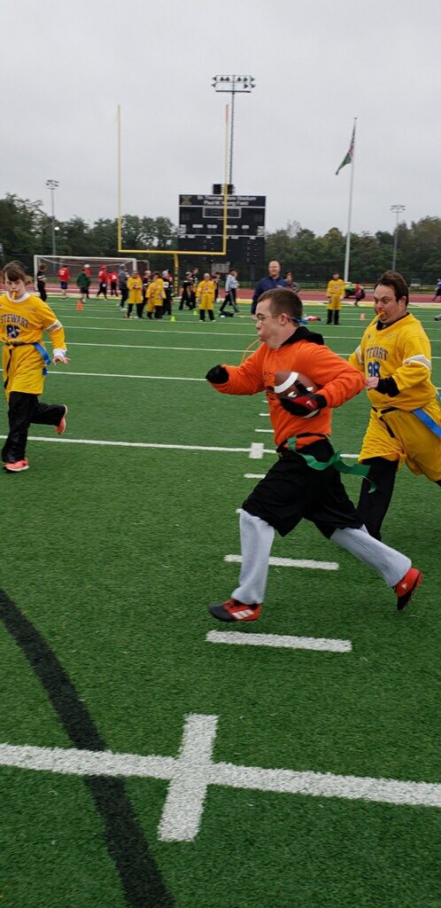 strideprogram's tweet photo. @benny_snell check out our Special Olympics athlete Logan Lewis who scored 11 touchdowns in 2 flag football games today! After his first one he runs off and yells “Snell Yeah, baby!” @sokentucky https://t.co/czVy7FOLLR