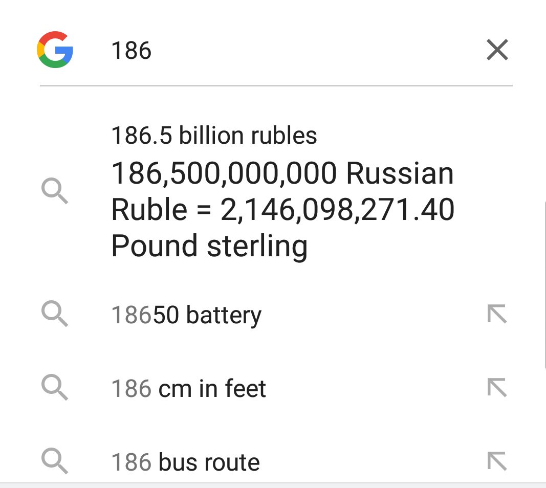 Google's machine learning: I searched for 'roscosmos', read the budget on screen, thought 'I wonder how much that is in pounds', so started typing in '186...' and it had already figured out what I was looking for.