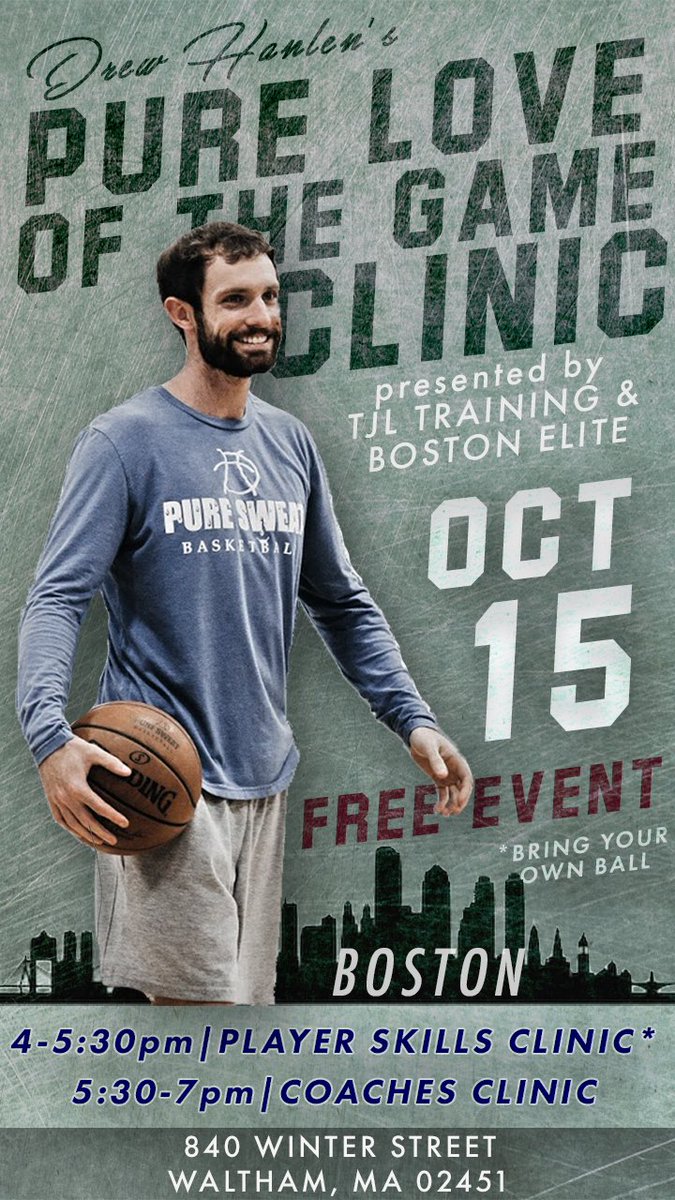 DrewHanlen's tweet photo. FREE CLINIC TOMORROW IN BOSTON! https://t.co/hO8LoabZdq