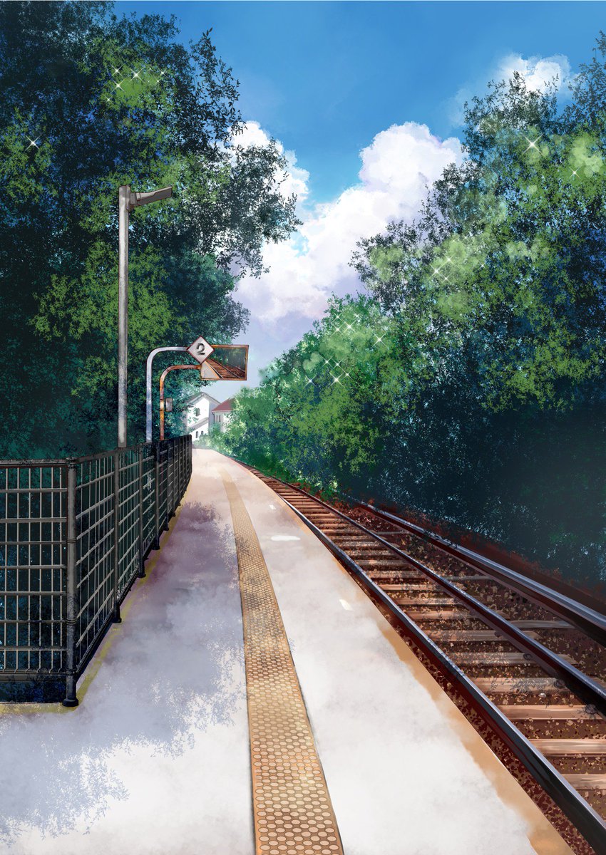 あきばるいき 背景の練習を兼ねて描いた絵です 田舎の駅ホームです T Co Jnamnllb2j Twitter