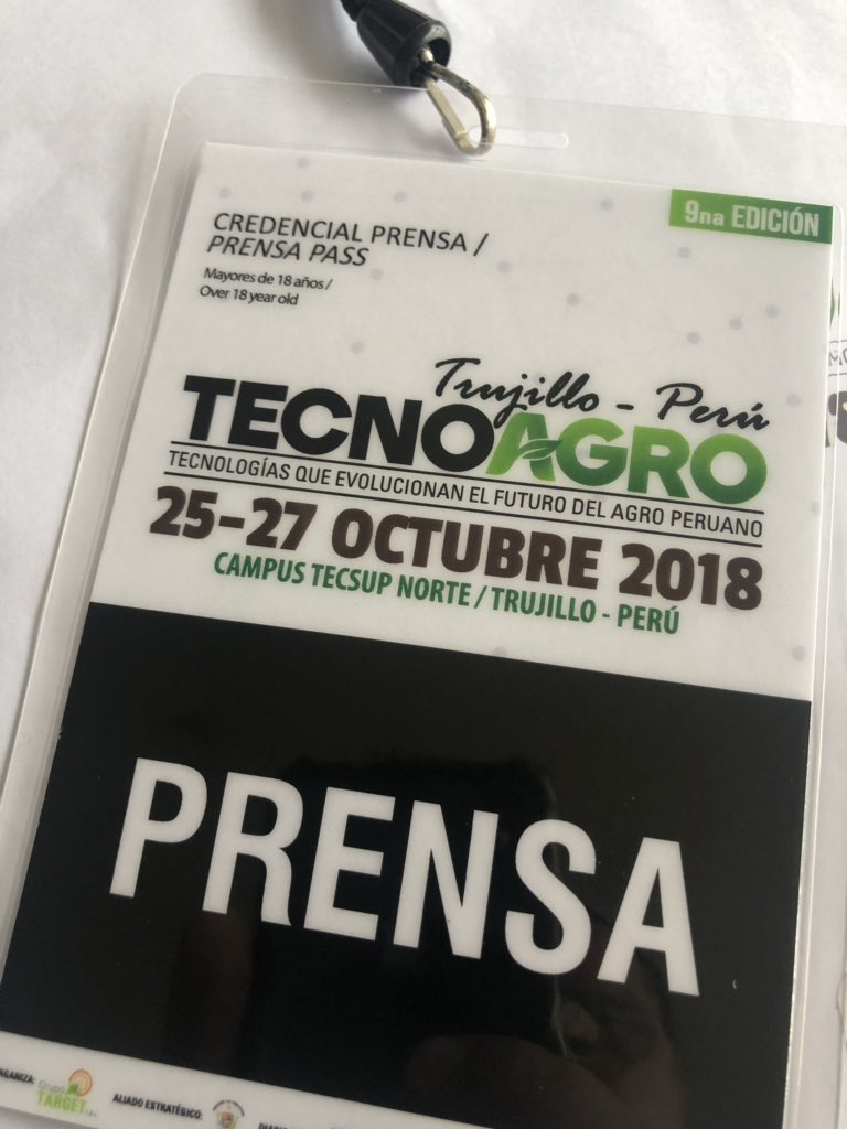 proagroperu's tweet photo. Yo está listo para el #Tecnoagro2018 en el campus de @Tecsup_pe - Trujillo del 25 al 27 de octubre #PrensaPass #AccesoTotal https://t.co/vTroRpqv2l